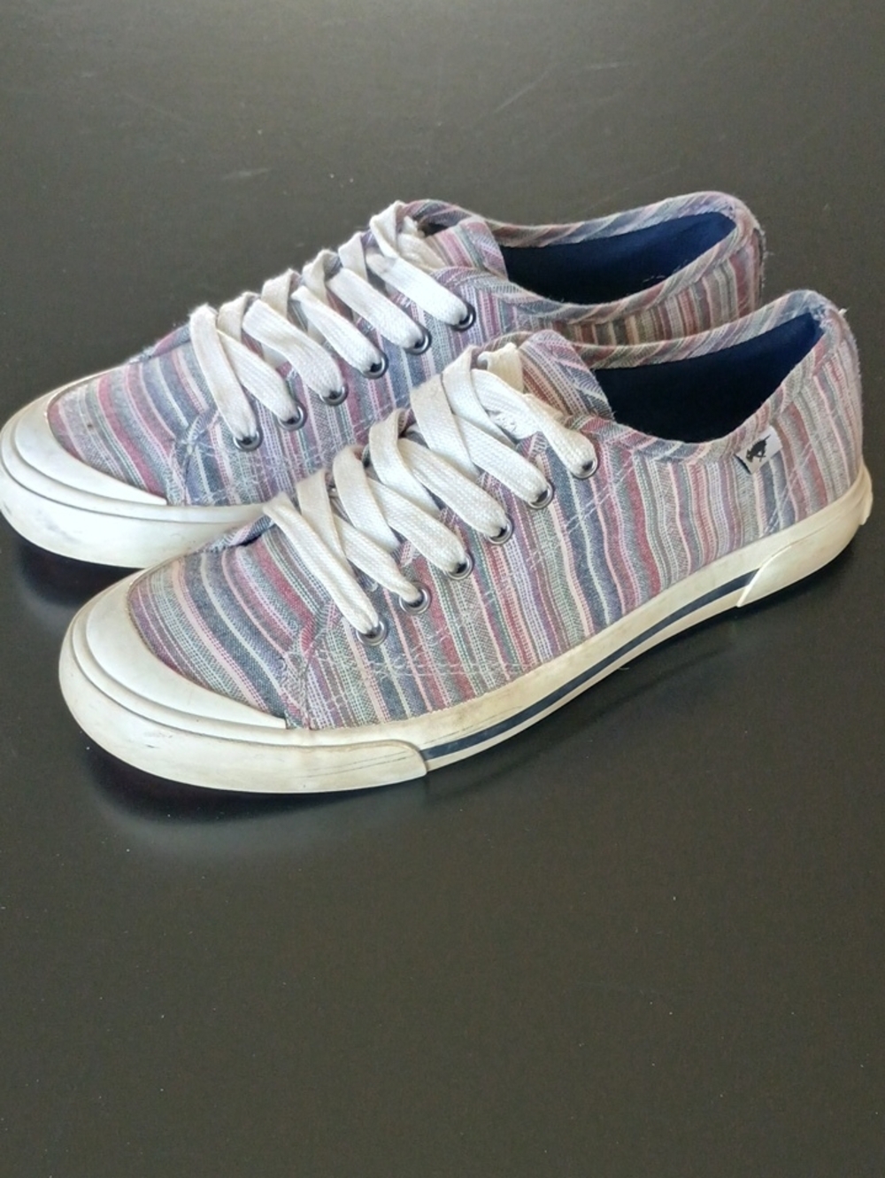 Rocket Dog Women's Striped Canvas Sneakers in Blue, Pink, White